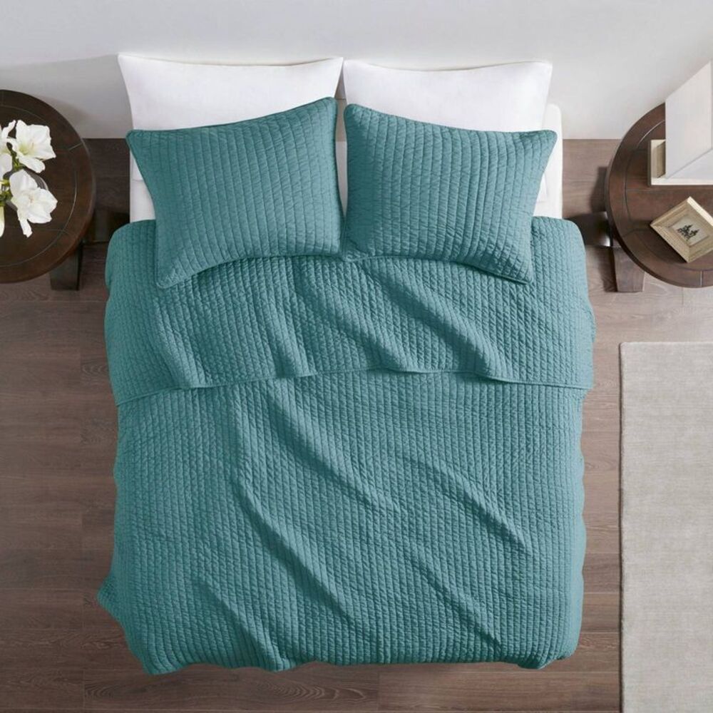 Madison Park Coverlet Set Solid Coral Antimicrobial Bedding Teal King/Cal King